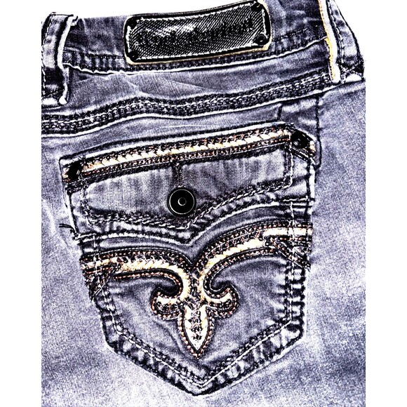 Rock Revival Jeans Clair Easy Skinny Stretch Fleur De Lis Black Women's 29Wx32L - Picture 7 of 8